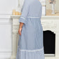 Sky Blue Stripe Crisscross Lace Detail Mixed Striped Patchwork Plus Size Shift Long Dress