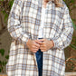 White Plaid Print Tunic Plus Size Shacket with Slits