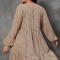 Brown Leopard Spotted Print Tiered Long Sleeve Plus Size Dress