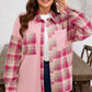 Pink Waffle Patch Pocket Plaid Patchwork Plus Size Shirt