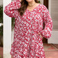 Purple Plus Floral Balloon Sleeve V Neck Relaxed Dress
