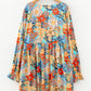 Blue Plus Size Floral Ruffled Long Sleeve Flowy Mini Dress