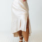 Beige Satin Split Ruffled High Waist Plus Size Skirt