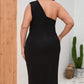 Black Cutout One Shoulder Plus Size Mid Dress