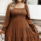 Chestnut Plus Size Smocked Ruffled Sleeve Tiered Mini Dress