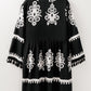 Black Plus Size Western Floral Print Fringed V Neck Dress