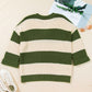Green Stripe Colorblock Notched Neck Plus Size Sweater