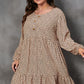 Brown Leopard Spotted Print Tiered Long Sleeve Plus Size Dress