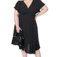 Black Plus Size Flutter Sleeve V Neck Midi Dress