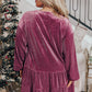 Meadow Mauve Plus Size Textured Velvet Tiered Buttons Tiered Dress