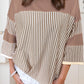 Khaki Stripe Patchwork Bracelet Sleeve Plus Size T Shirt