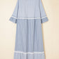 Sky Blue Stripe Crisscross Lace Detail Mixed Striped Patchwork Plus Size Shift Long Dress