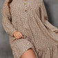 Brown Leopard Spotted Print Tiered Long Sleeve Plus Size Dress