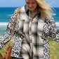 Black Plus Size Plaid Leopard Printed Patchwork Button Up Jacket