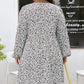 Khaki Plus Size Button V Neck Leopard Print Puff Sleeve Loose Mini Dress
