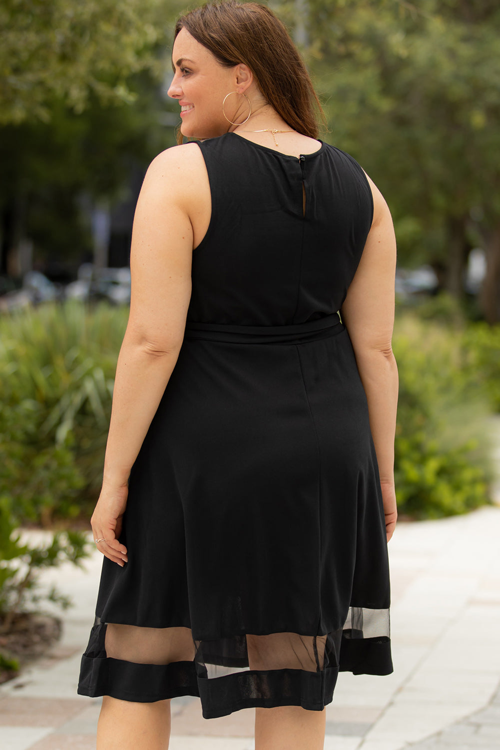 Black Plus Size Mesh Panel Skater Dress