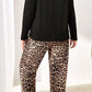 Black Leopard Patched Pocket Long Sleeve Top Plus Size Pants Set