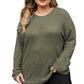 Moss Green Plus Size Textured Knit Long Sleeve Top