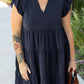 Navy Blue Collared V Neck Flutter Sleeve Tiered Plus Size Dress