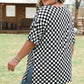 Black Checkered Print Side Slits O Neck Plus Size T Shirt