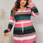 Honey Plus Size Striped V-Neck Long Sleeve Mini Dress