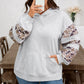 Light Grey Camouflage Patchwork Asymmetric Sleeve Plus Size Hoodie