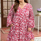 Purple Plus Floral Balloon Sleeve V Neck Relaxed Dress