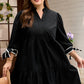 Black Contrast Trim Knot Cuffs Plus Size V Neck Mini Dress