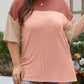 Rose Pink Plus Size Ribbed Colorblock T-shirt