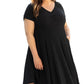 Black Plus Size Ruched Sweetheart Fit and Flare Midi Dress