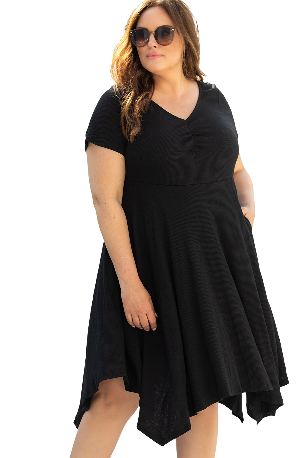 Black Plus Size Ruched Sweetheart Fit and Flare Midi Dress