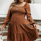 Chestnut Plus Size Smocked Ruffled Sleeve Tiered Mini Dress