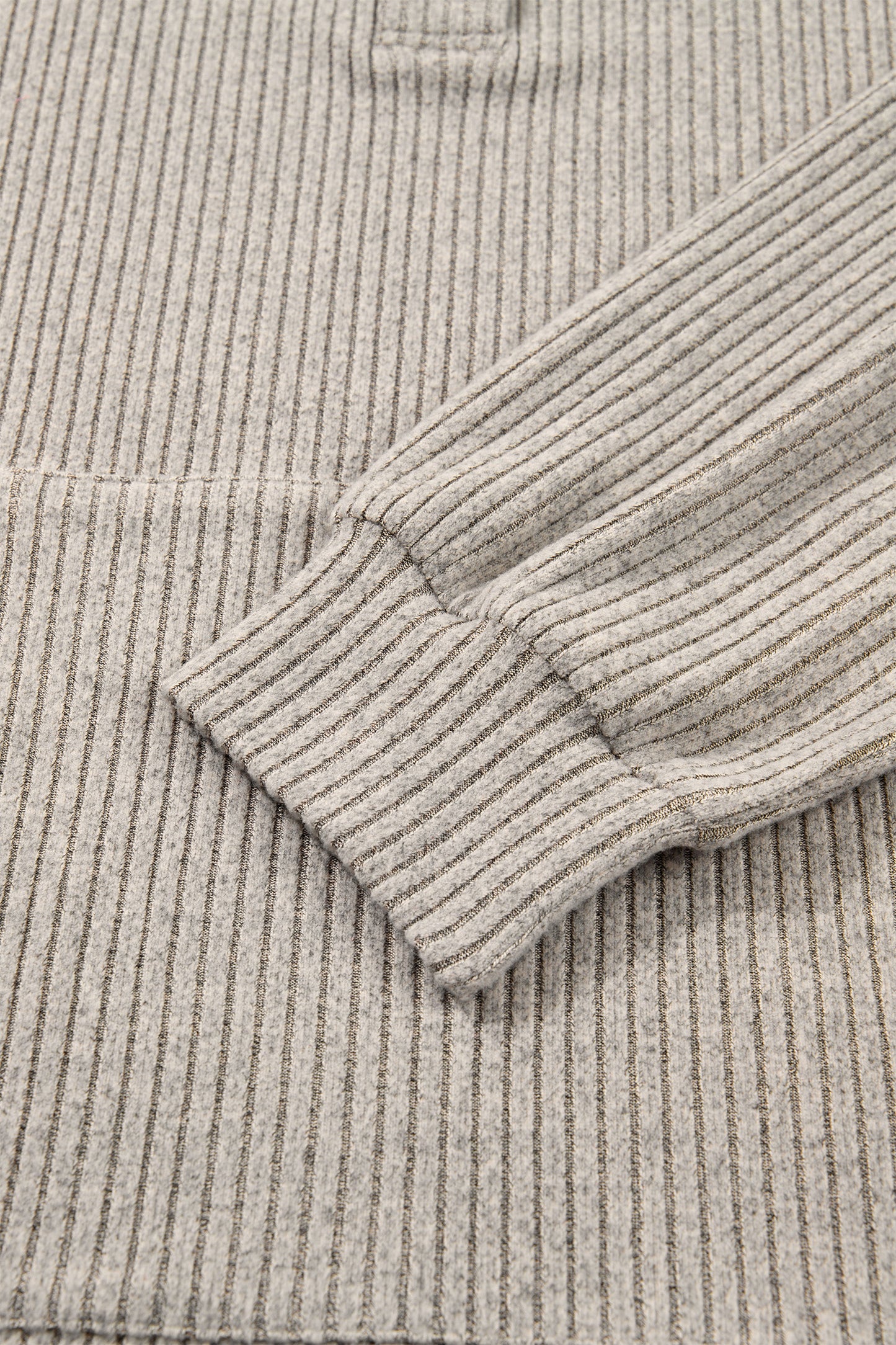 Simply Taupe Plus Size Ribbed Knit Kangaroo Pocket Henley Long Sleeve Top