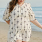 Apricot Bow Printed Puff Sleeve Ruffled Plus Size Mini Dress