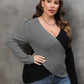 Plus Size Two-Tone Surplice Neck Sweater