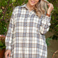 White Plaid Print Tunic Plus Size Shacket with Slits