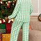 Green Plaid Print Contrast Trim Long Sleeve Plus Size Pajama Set