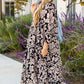 Black Plus Size Floral Printed Puff Sleeve Collared Maxi Dress