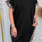 Black Plus Size Leopard Print Patchwork Shift T Shirt Dress with Pockets
