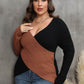 Plus Size Two-Tone Surplice Neck Sweater