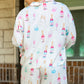 White Plus Size Wine Glass Print Bow Knot Pajama Set