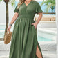 Four Leaf Clover Surplice Neckline Shirred High Waist Plus Size Maxi Dress