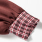 Coffee Contrast Plaid Trim Patchwork Collared Plus Size Shift Mini Dress