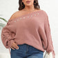 Plus Size One Shoulder Beaded Sweater