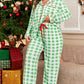 Green Plaid Print Contrast Trim Long Sleeve Plus Size Pajama Set
