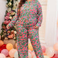 Green Plus Size Printed Long Sleeve and Pants Lounge Set