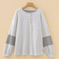 Beige Plus Size Dot Print Striped Patchwork Long Sleeve Henley Top