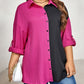 Honey Plus Size Contrast Color Roll-Tap Sleeve Shirt