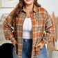 Brown Plaid Print Flap Pocket Buttoned Plus Size Shacket
