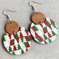 Dark Green Christmas Checker Graphic Wooden Earrings